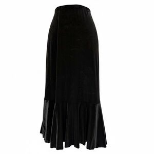 Vintage Notations Black Velvet Knit Midi Skirt XL Flounce Hem Stretch Ruffle